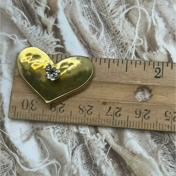 Vintage Jeep Collins Brass Sterling Hammered Heart Earrings - Picture 4 of 5